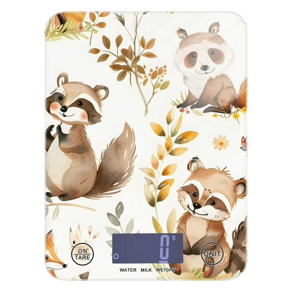 Digital Kitchen Food Scale Weight Grams Oz for Baking Cooking Coffee 11lb 0.05oz/1g Glass Cartoon Raccoon Fox