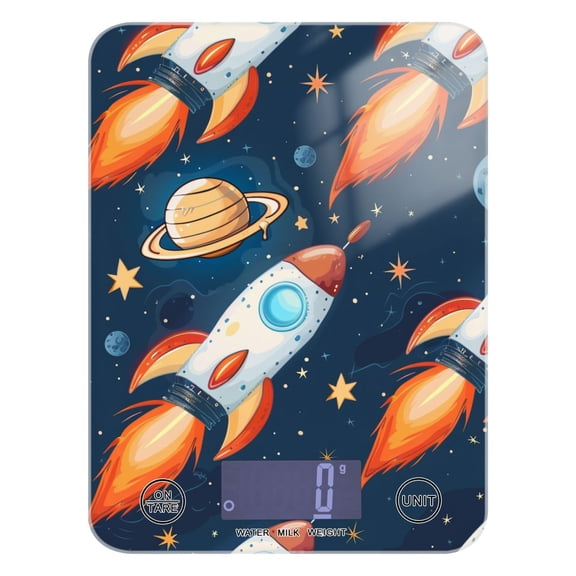 Digital Kitchen Food Scale Weight Grams Oz for Baking Cooking Coffee 11lb 0.05oz/1g Glass Cartoon Rocket Planet Star