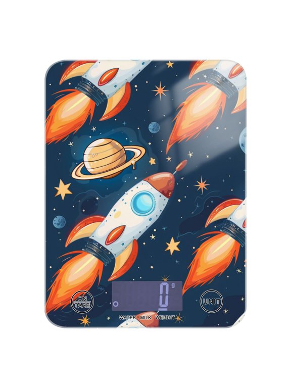 Digital Kitchen Food Scale Weight Grams Oz for Baking Cooking Coffee 11lb 0.05oz/1g Glass Cartoon Rocket Planet Star
