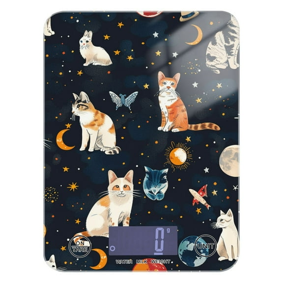 Digital Kitchen Food Scale Weight Grams Oz for Baking Cooking Coffee 11lb 0.05oz/1g Glass Cat Butterfly in Space