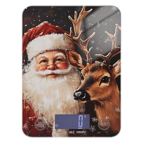 Digital Kitchen Food Scale Weight Grams Oz for Baking Cooking Coffee 11lb 0.05oz/1g Glass Christmas Santa Claus and Deer