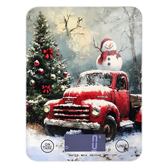 Digital Kitchen Food Scale Weight Grams Oz for Baking Cooking Coffee 11lb 0.05oz/1g Glass Christmas Tree Truck Snowman
