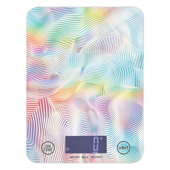 Digital Kitchen Food Scale Weight Grams Oz for Baking Cooking Coffee 11lb 0.05oz/1g Glass Colorful Line Waves