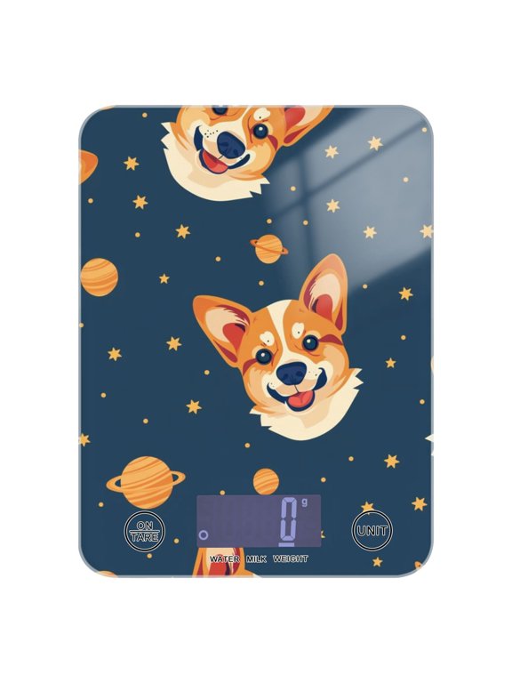 Digital Kitchen Food Scale Weight Grams Oz for Baking Cooking Coffee 11lb 0.05oz/1g Glass Corgi Dog and Planet