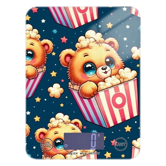 Digital Kitchen Food Scale Weight Grams Oz for Baking Cooking Coffee 11lb 0.05oz/1g Glass Cute Bear in Popcorn
