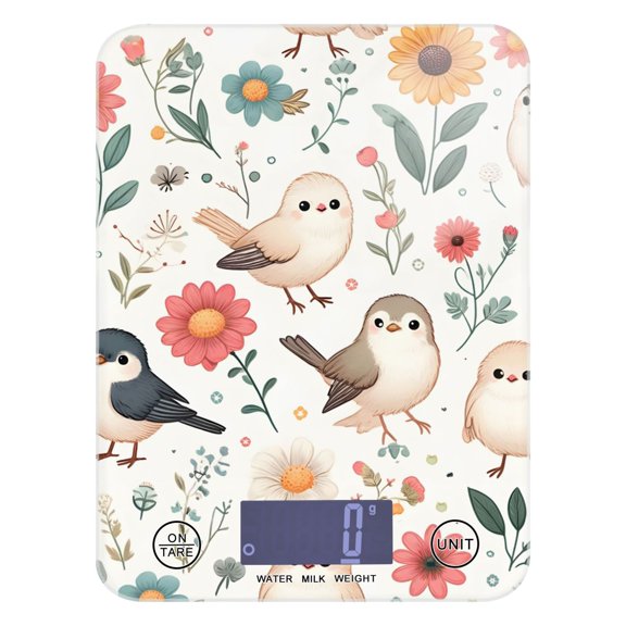 Digital Kitchen Food Scale Weight Grams Oz for Baking Cooking Coffee 11lb 0.05oz/1g Glass Cute Birds and Sunflowers
