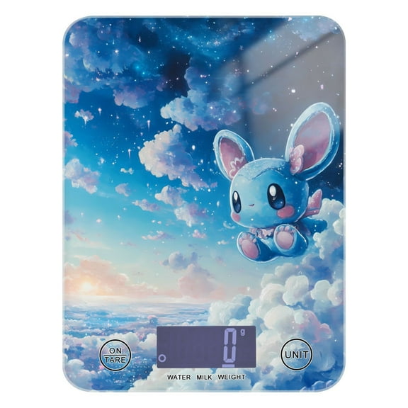 Digital Kitchen Food Scale Weight Grams Oz for Baking Cooking Coffee 11lb 0.05oz/1g Glass Cute Blue Mouse in Sky