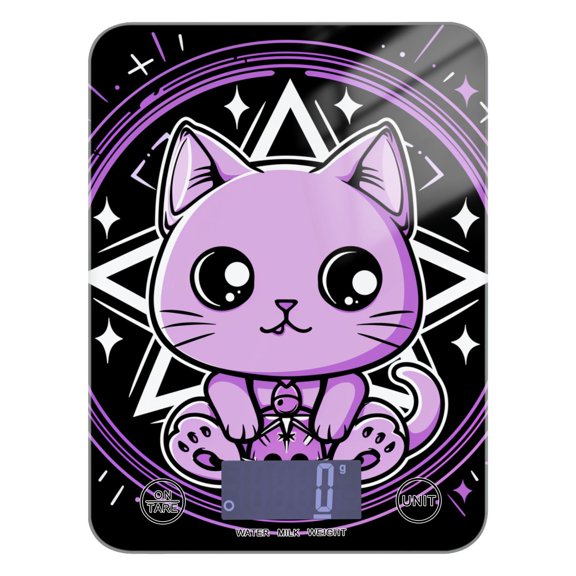 Digital Kitchen Food Scale Weight Grams Oz for Baking Cooking Coffee 11lb 0.05oz/1g Glass Cute Cat with Skull