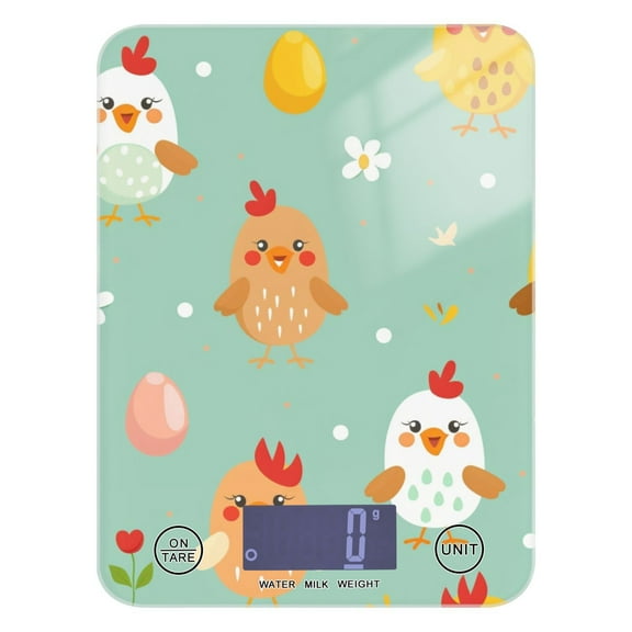 Digital Kitchen Food Scale Weight Grams Oz for Baking Cooking Coffee 11lb 0.05oz/1g Glass Cute Chick and Egg