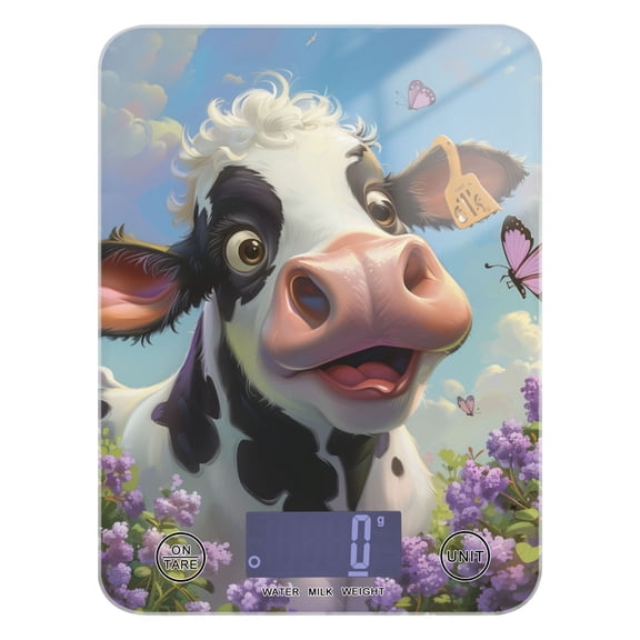 Digital Kitchen Food Scale Weight Grams Oz for Baking Cooking Coffee 11lb 0.05oz/1g Glass Cute Cow with Butterfly