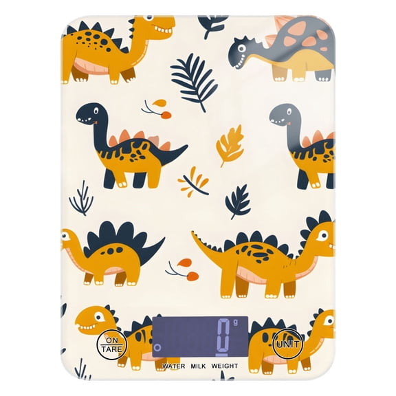 Digital Kitchen Food Scale Weight Grams Oz for Baking Cooking Coffee 11lb 0.05oz/1g Glass Cute Dinosaurs and Leaf