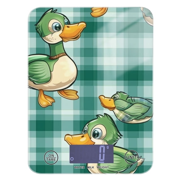 Digital Kitchen Food Scale Weight Grams Oz for Baking Cooking Coffee 11lb 0.05oz/1g Glass Cute Ducks on Plaid