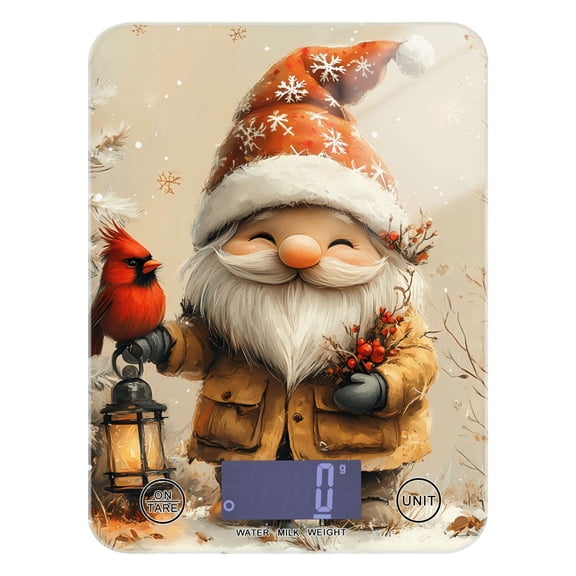 Digital Kitchen Food Scale Weight Grams Oz for Baking Cooking Coffee 11lb 0.05oz/1g Glass Cute Gnome and Red Bird