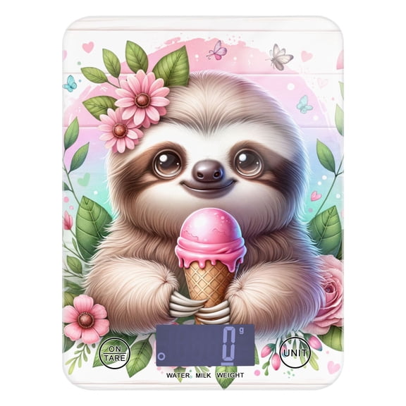 Digital Kitchen Food Scale Weight Grams Oz for Baking Cooking Coffee 11lb 0.05oz/1g Glass Cute Sloth with Ice Cream
