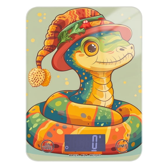 Digital Kitchen Food Scale Weight Grams Oz for Baking Cooking Coffee 11lb 0.05oz/1g Glass Cute Snake with Hat