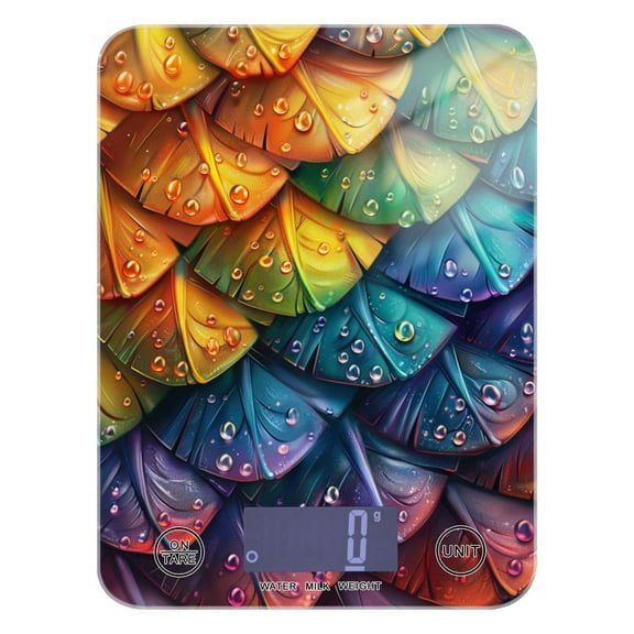 Digital Kitchen Food Scale Weight Grams Oz for Baking Cooking Coffee 11lb 0.05oz/1g Glass Dragon Scales and Water Droplets