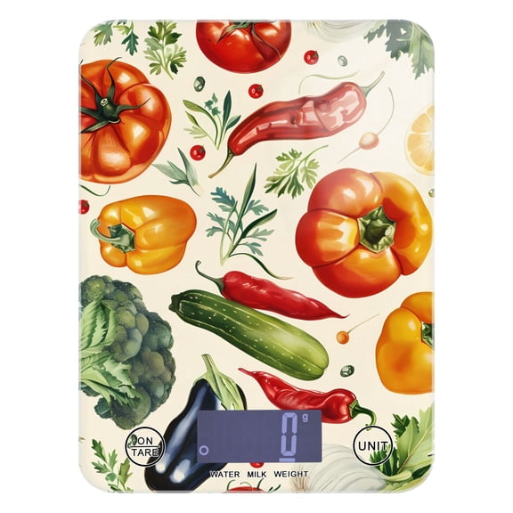 Digital Kitchen Food Scale Weight Grams Oz for Baking Cooking Coffee 11lb 0.05oz/1g Glass Eggplant Pepper Tomato Broccoli