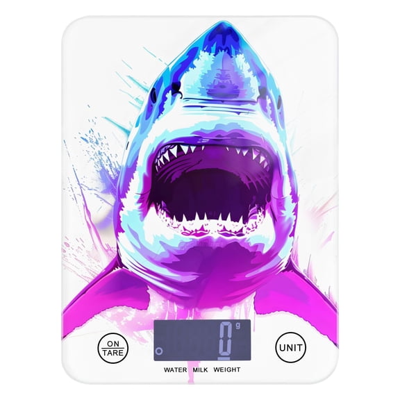 Digital Kitchen Food Scale Weight Grams Oz for Baking Cooking Coffee 11lb 0.05oz/1g Glass Fierce Fantasy Shark