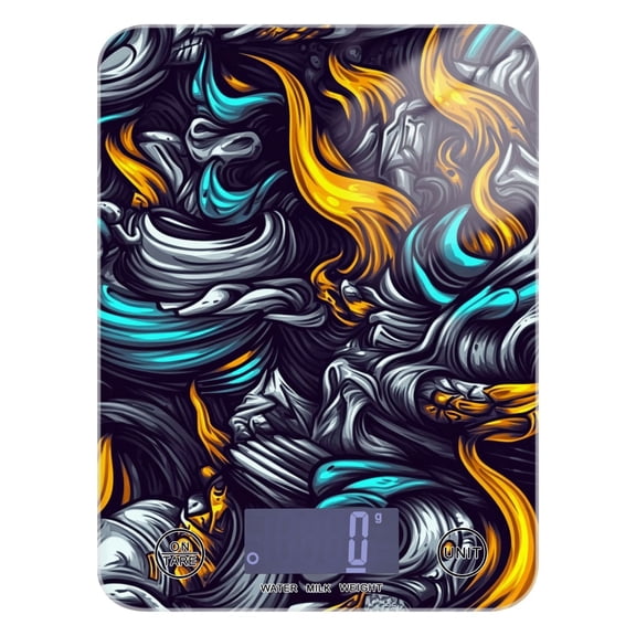 Digital Kitchen Food Scale Weight Grams Oz for Baking Cooking Coffee 11lb 0.05oz/1g Glass Fierce Fire and Smoke