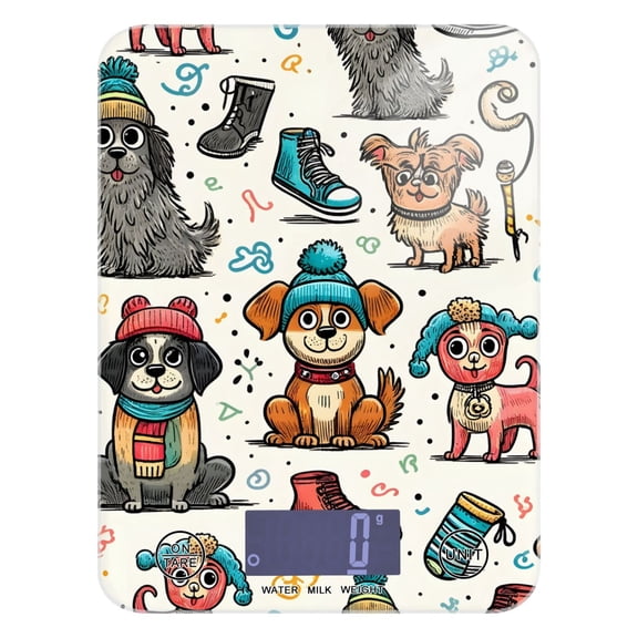 Digital Kitchen Food Scale Weight Grams Oz for Baking Cooking Coffee 11lb 0.05oz/1g Glass Funny Dogs and Shoes