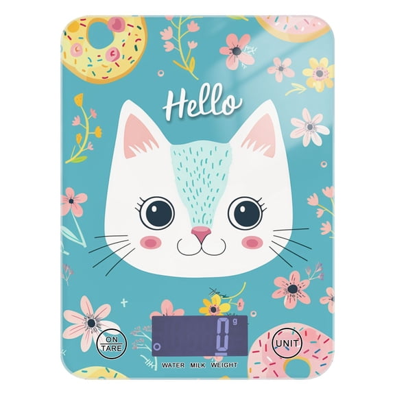 Digital Kitchen Food Scale Weight Grams Oz for Baking Cooking Coffee 11lb 0.05oz/1g Glass Hello Cat Face