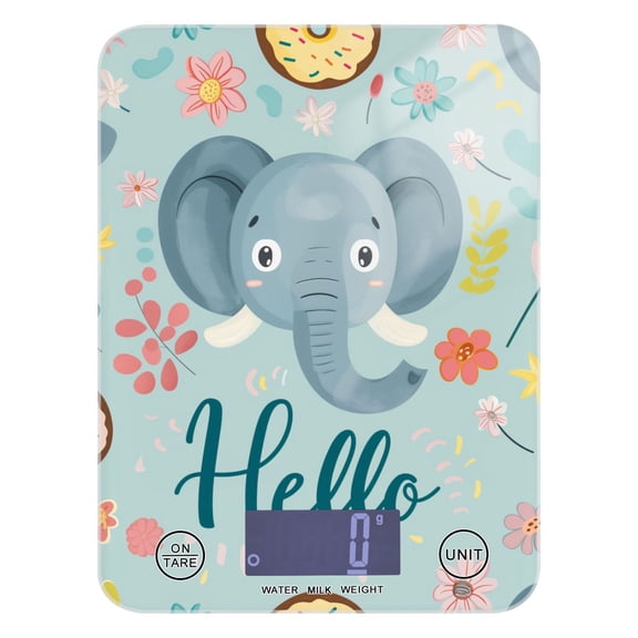 Digital Kitchen Food Scale Weight Grams Oz for Baking Cooking Coffee 11lb 0.05oz/1g Glass Hello Elephants Face