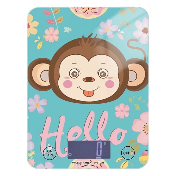 Digital Kitchen Food Scale Weight Grams Oz for Baking Cooking Coffee 11lb 0.05oz/1g Glass Hello Monkey Face