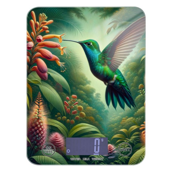 Digital Kitchen Food Scale Weight Grams Oz for Baking Cooking Coffee 11lb 0.05oz/1g Glass Hummingbird Hovering on Flowers