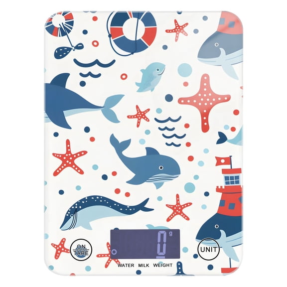 Digital Kitchen Food Scale Weight Grams Oz for Baking Cooking Coffee 11lb 0.05oz/1g Glass Lifebuoy Whale Starfish