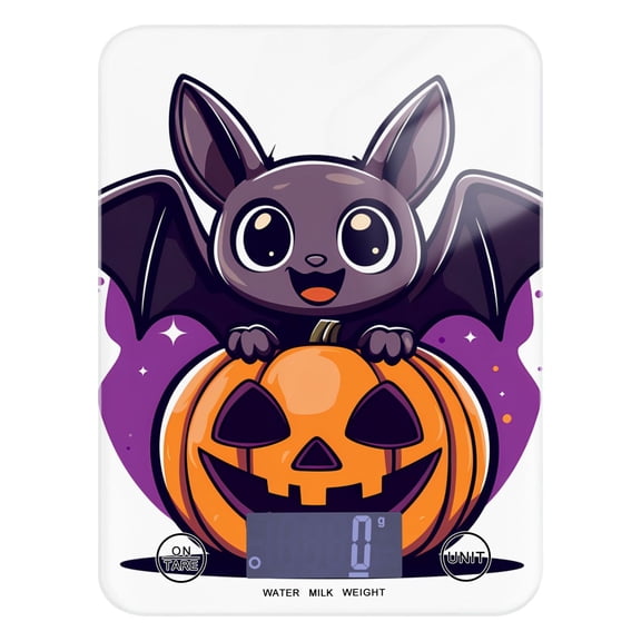 Digital Kitchen Food Scale Weight Grams Oz for Baking Cooking Coffee 11lb 0.05oz/1g Glass Lovely Bat on Pumpkin