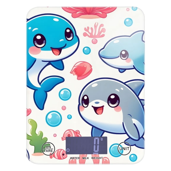 Digital Kitchen Food Scale Weight Grams Oz for Baking Cooking Coffee 11lb 0.05oz/1g Glass Lovely Dolphin and Coral
