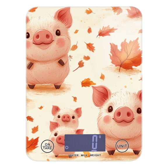 Digital Kitchen Food Scale Weight Grams Oz for Baking Cooking Coffee 11lb 0.05oz/1g Glass Lovely Pig and Leaf