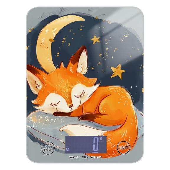 Digital Kitchen Food Scale Weight Grams Oz for Baking Cooking Coffee 11lb 0.05oz/1g Glass Lovely Sleep Fox with Moon