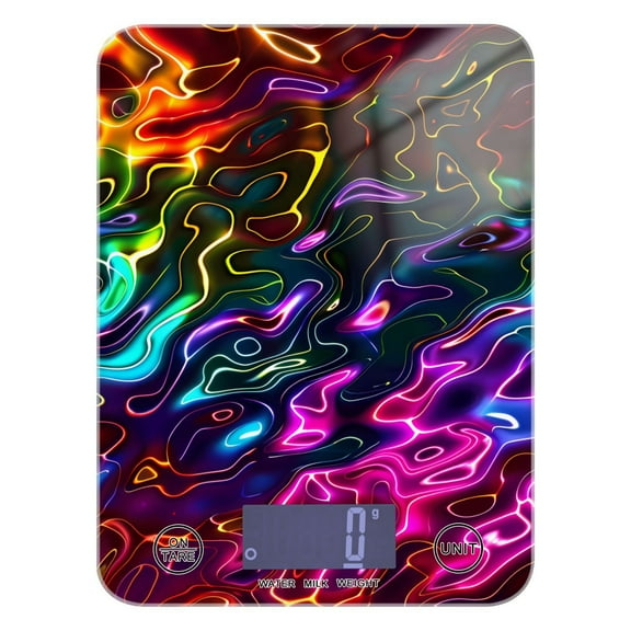 Digital Kitchen Food Scale Weight Grams Oz for Baking Cooking Coffee 11lb 0.05oz/1g Glass Neon Ripples