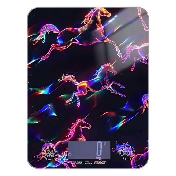 Digital Kitchen Food Scale Weight Grams Oz for Baking Cooking Coffee 11lb 0.05oz/1g Glass Neon Running Horses