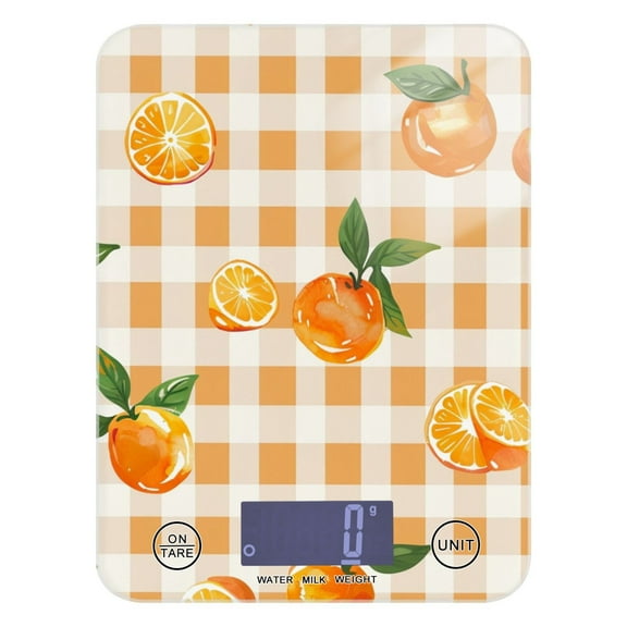 Digital Kitchen Food Scale Weight Grams Oz for Baking Cooking Coffee 11lb 0.05oz/1g Glass Orange on Gingham