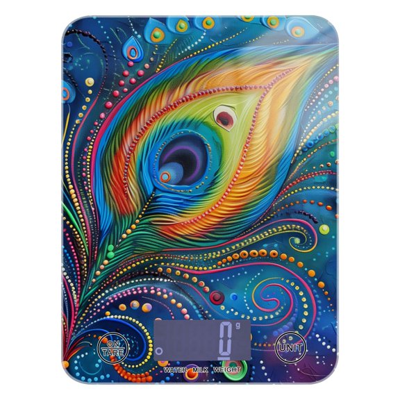 Digital Kitchen Food Scale Weight Grams Oz for Baking Cooking Coffee 11lb 0.05oz/1g Glass Peacock Feather