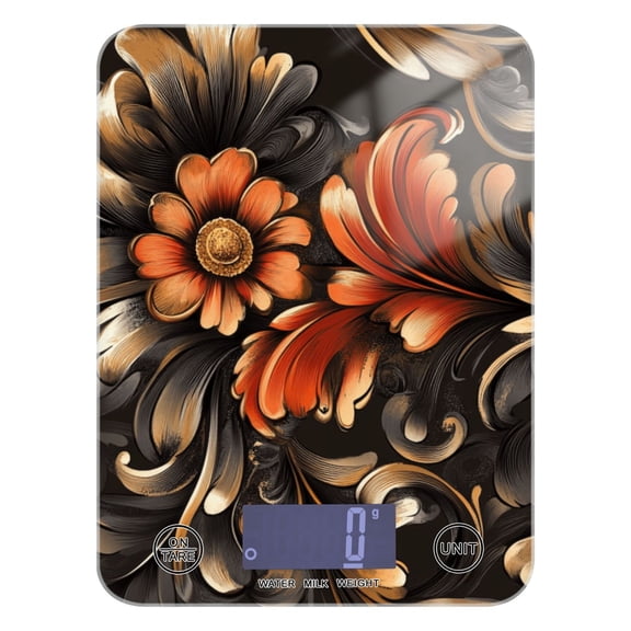 Digital Kitchen Food Scale Weight Grams Oz for Baking Cooking Coffee 11lb 0.05oz/1g Glass Red Flowers and Swirls Leaves