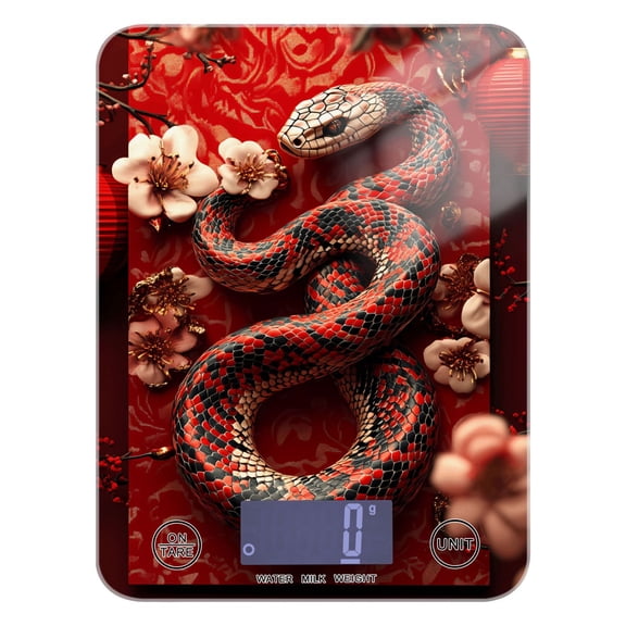 Digital Kitchen Food Scale Weight Grams Oz for Baking Cooking Coffee 11lb 0.05oz/1g Glass Red Snake Lanterns Plum Blossoms