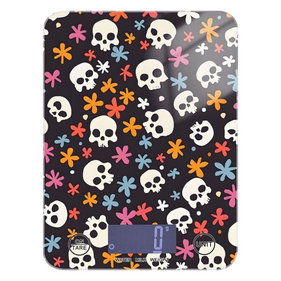 Digital Kitchen Food Scale Weight Grams Oz for Baking Cooking Coffee 11lb 0.05oz/1g Glass Skulls and Flower