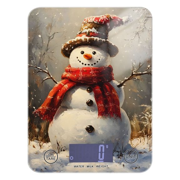 Digital Kitchen Food Scale Weight Grams Oz for Baking Cooking Coffee 11lb 0.05oz/1g Glass Snowman with Christmas Hat