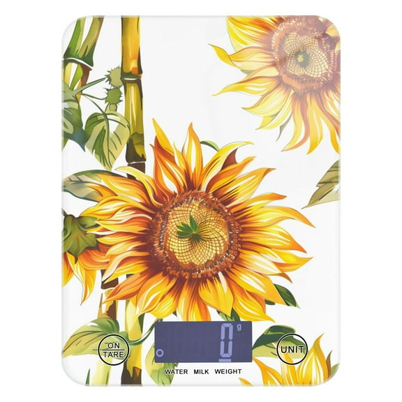 Digital Kitchen Food Scale Weight Grams Oz for Baking Cooking Coffee 11lb 0.05oz/1g Glass Sunflower and Bamboo