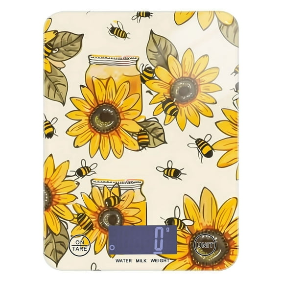 Digital Kitchen Food Scale Weight Grams Oz for Baking Cooking Coffee 11lb 0.05oz/1g Glass Sunflowers Honey Bee