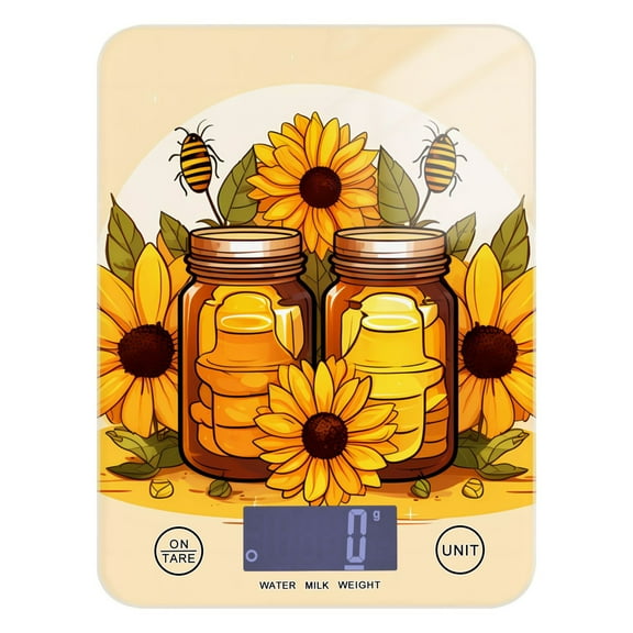 Digital Kitchen Food Scale Weight Grams Oz for Baking Cooking Coffee 11lb 0.05oz/1g Glass Sunflowers Honey Jars Bee