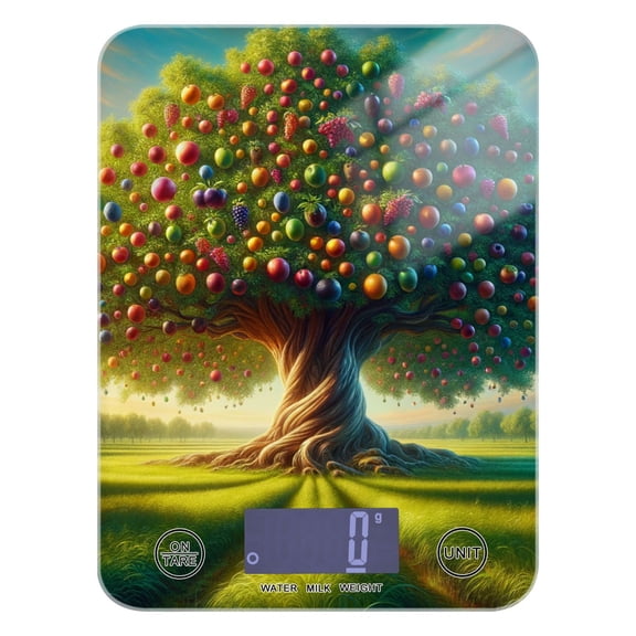 Digital Kitchen Food Scale Weight Grams Oz for Baking Cooking Coffee 11lb 0.05oz/1g Glass Tree with Colorful Fruits