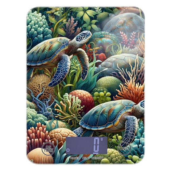 Digital Kitchen Food Scale Weight Grams Oz for Baking Cooking Coffee 11lb 0.05oz/1g Glass Turtle Plants Coral
