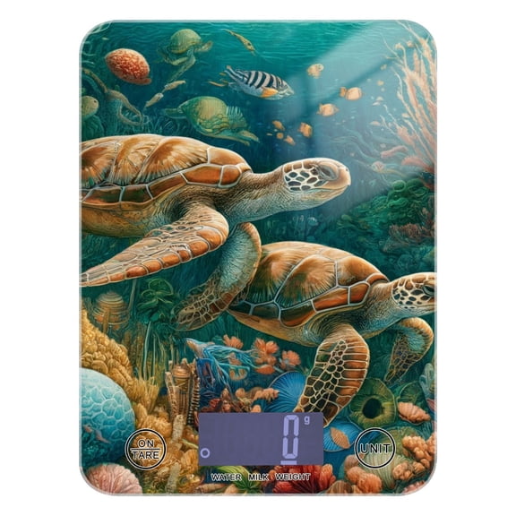 Digital Kitchen Food Scale Weight Grams Oz for Baking Cooking Coffee 11lb 0.05oz/1g Glass Underwater Sea Ocean Turtle