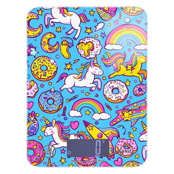Digital Kitchen Food Scale Weight Grams Oz for Baking Cooking Coffee 11lb 0.05oz/1g Glass Unicorns Donuts Rainbow