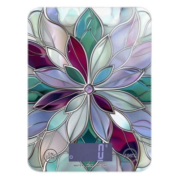 Digital Kitchen Food Scale Weight Grams Oz for Baking Cooking Coffee 11lb 0.05oz/1g Glass Violet Red Floral Stained Glass