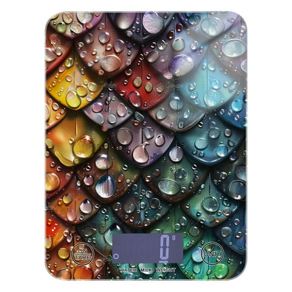 Digital Kitchen Food Scale Weight Grams Oz for Baking Cooking Coffee 11lb 0.05oz/1g Glass Water Droplets on Dragon Scales
